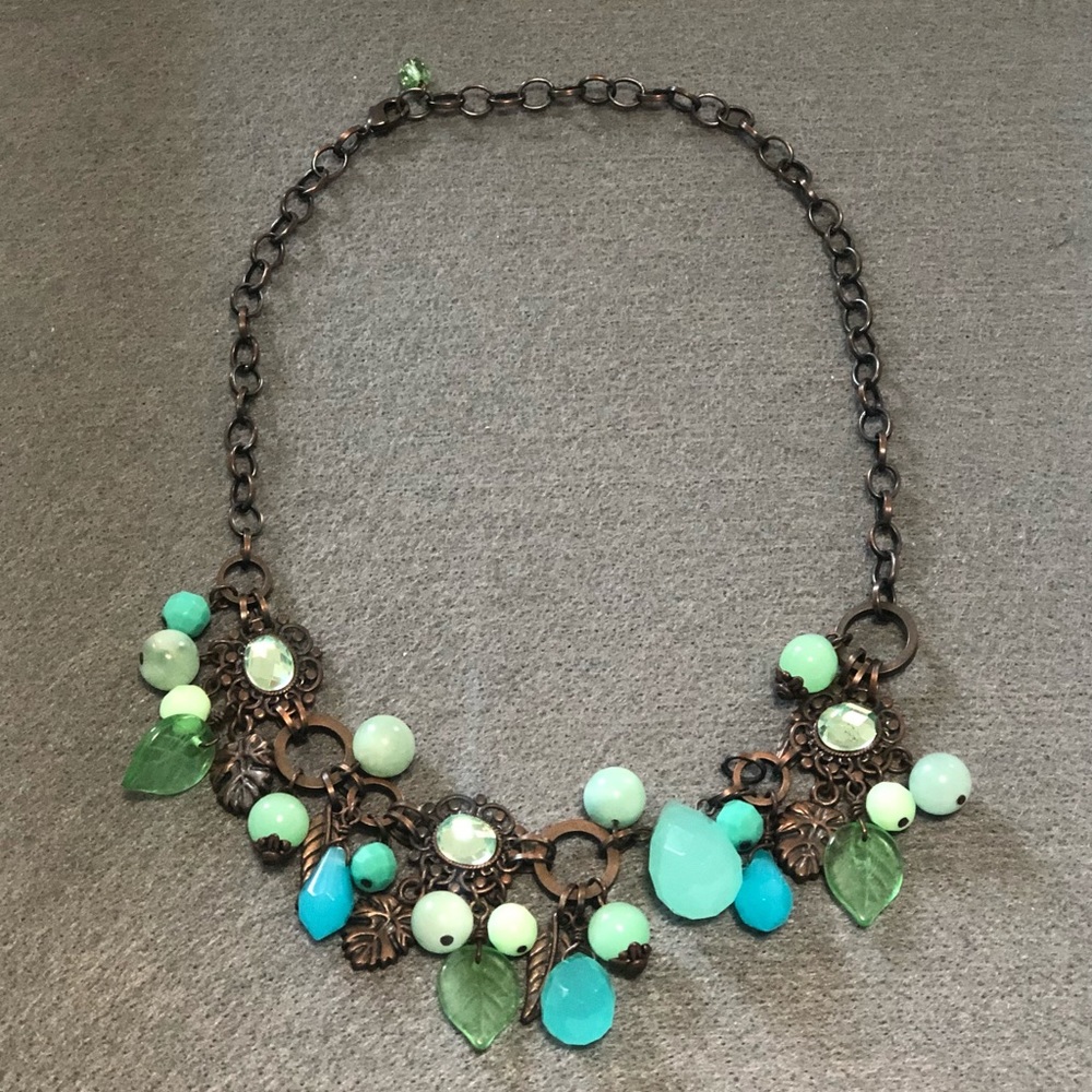 Mixed media bead and leaf necklace